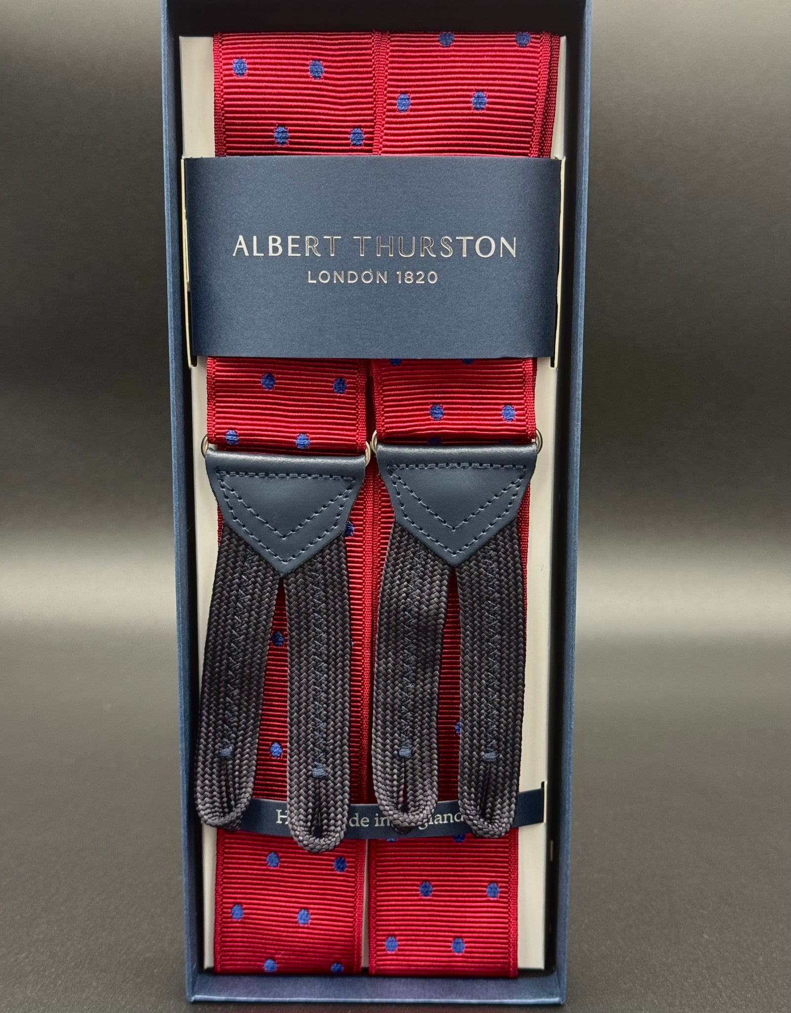 Albert Thurston bretelle Rosso con pois blue