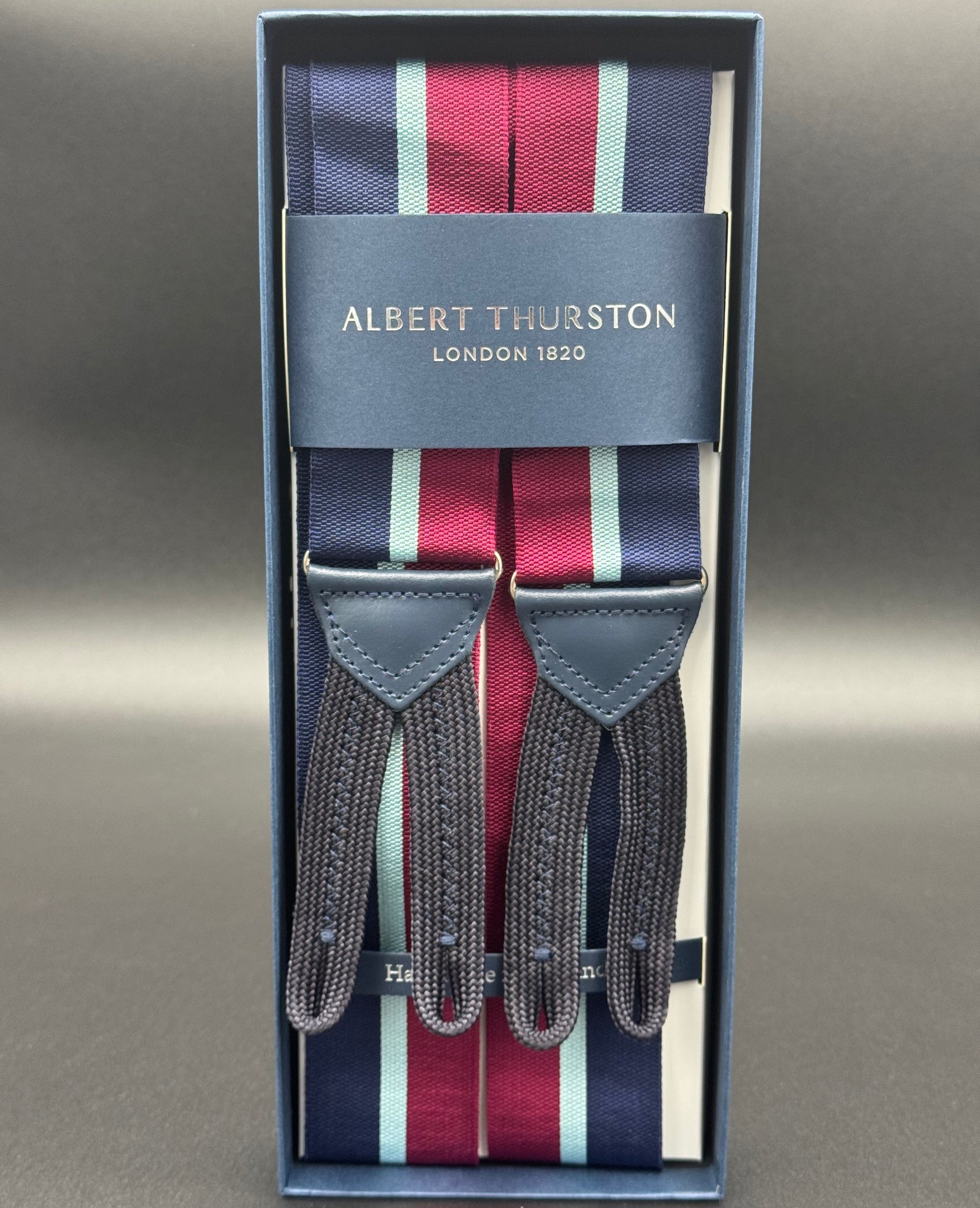 Albert Thurston bretelle Rigata blue e burgundy