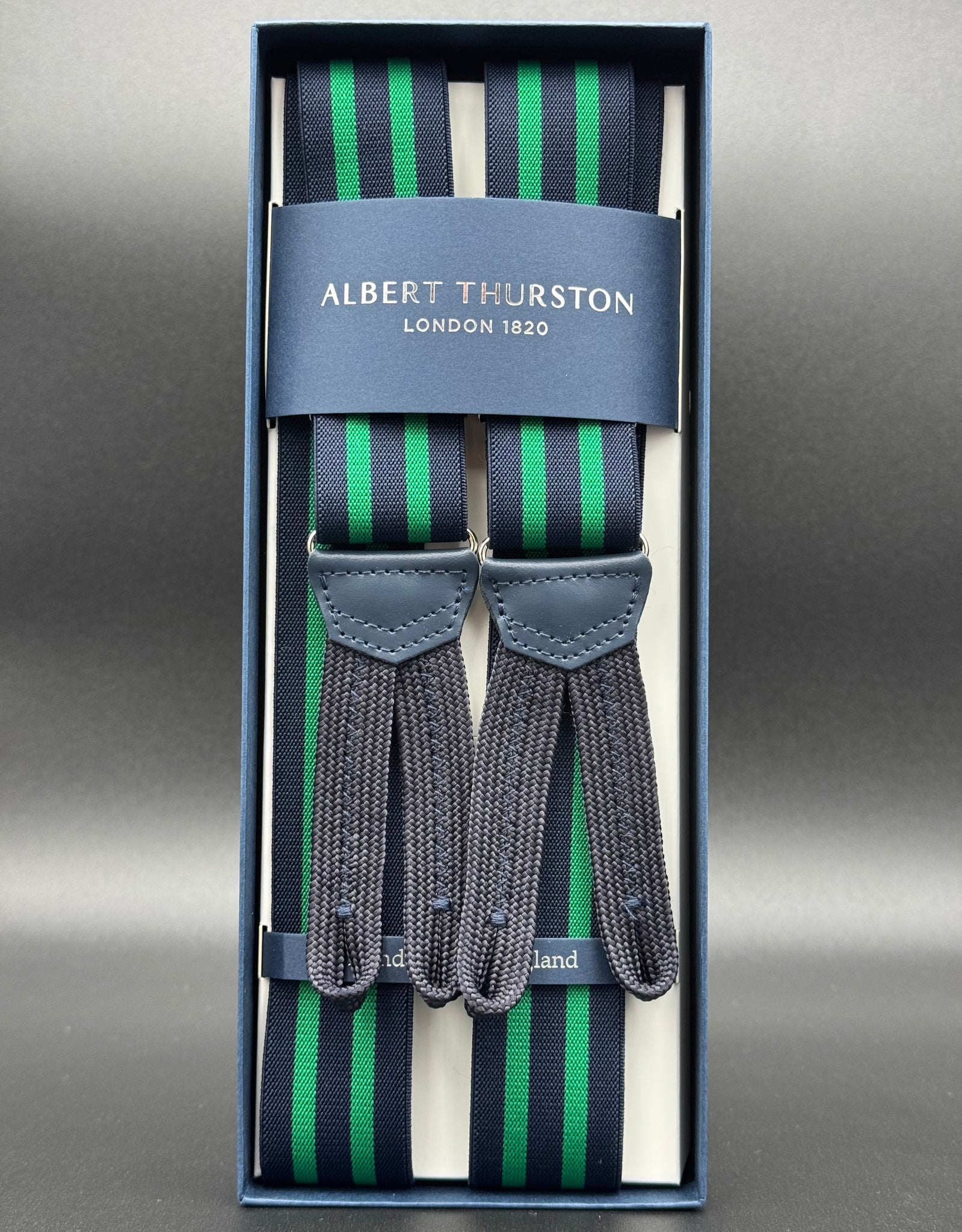 Albert Thurston Bretelle Rigata verde e blue